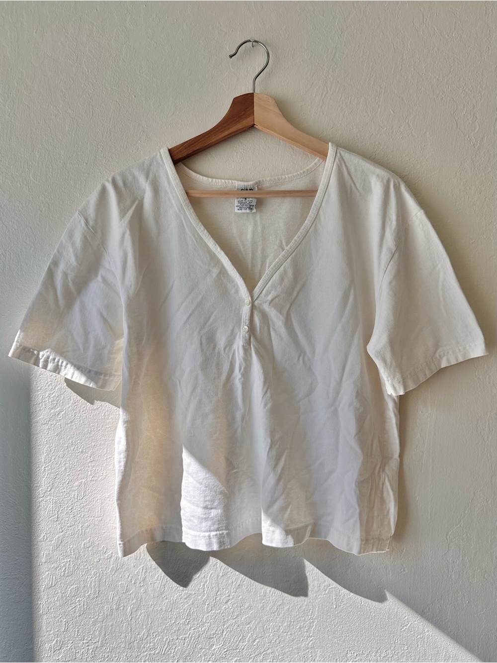 Vintage 90s gap v-neck henley shirt boxy oversized small made in usa 100% cotton